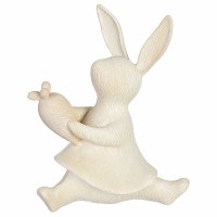 5" Whitewash Bunny Holding a Carrot Figurine