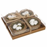 Box of Four Faux Nests With Speckled Eggs