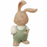 8" Green and Brown Bunny Holding an Egg Figurine