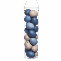 Tube of 19 Faux Blue and Distressed White Eggs