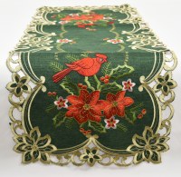 36" Cardinal on Green Holly Table Runner