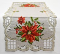 36" Silver and Red Pointsettia Table Runner