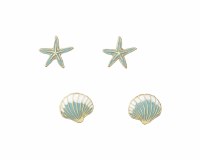 Set of Two Gold Toned and Green Starfish and Scallop Shell Earrings