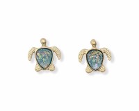 Gold Toned and Green Sparkle Sea Turtle Earrings