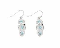 Silver Toned Flip Flop and Blue Sea Turtle Earrings