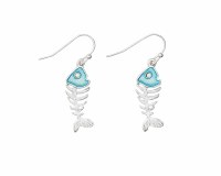 Silver Toned and Blue Inlay Bonefish Earrings