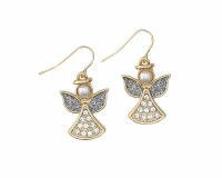 Gold Toned Polystone Crystal Angel Earrings