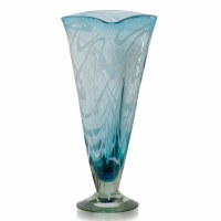16" Aqua and White Triangle Glass Vase