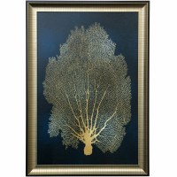 40" x 28" Gold Sea Fan on Navy 2 Coastal Framed Print