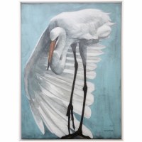 41" x 30" Heron With Wing Down Coastal Canvas Framed