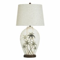 35" Palm Trees on an Distressed White Table Lamp