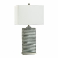 32" Gray Ribbed Rectangle Ceramic Lamp