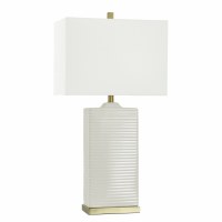 32" Ivory Ribbed Rectangle Ceramic Table Lamp