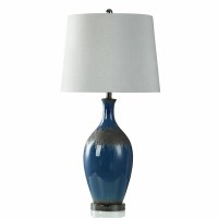 35" Navy and Black Cermaic Table Lamp