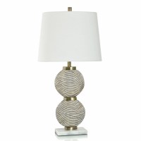 33" Distressed White and Bronze Two Disk Table Lamp