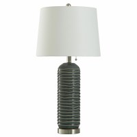 29" Green Ribbed Ceramic Table Lamp