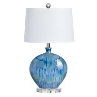 27" Blue Drip Flat Ceramic Table Lamp