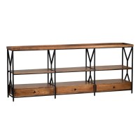 84" Brown Two Shelf Three Door Wood and Metal Console Table