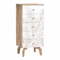 20" White and Natural Five Drawer Tropical Leaf Chest