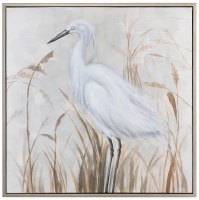 37" Sq Gray Bill Egret Coastal Framed Canvas