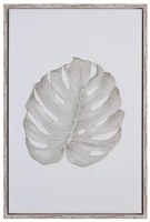 36" x 24" Tan Monstera Leaf Tropical Framed Canvas