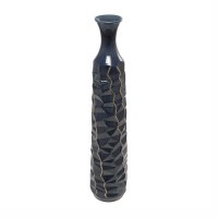 40" Dark Blue and Gold Geometric Ceramic Vase