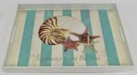 14" x 19" Aqua and White Stripe Shell and Starifsh Tray