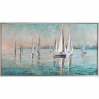 31" x 61" Misty Sailboats Coastal Framed Canvas