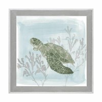 31" Sq Green Sea Turtle 2 Coastal Gel Print in a Gray Wash Frame
