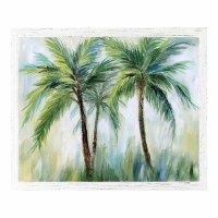 34" x 55" Three Green Palm Trees Coastal Gel Framed Print