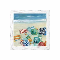 21" Sq Overhead Shot of the Beach 1 Coastal Gel Textured Print in a Distressed White Frame