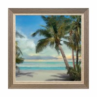 28" Sq Coconut Palm Tree on the Beach 1 Coastal Gel Framed Print