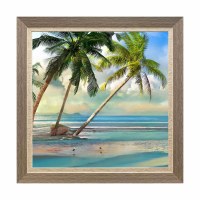 28" Sq Coconut Palm Tree on the Beach 2 Coastal Gel Framed Print