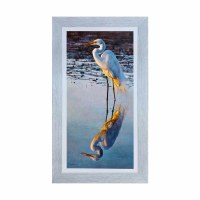 28" x 16" White Egret Reflection Coastal Gel Textured Print in a Graywash Frame