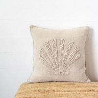 20" Sq Tan Scallop Shell Coastal Decorative Pillow