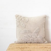 20" Sq Tan Sea Turtles Coastal Decorative Pillow