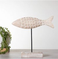 9" Whitewash Wood Fish on a Stand