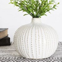6" White and Beige Dots Ceramic Vase