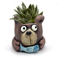 4" Multicolor Buddy Bear Holding a Fish Planter