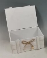 8" Distressed White Wood Box With a Bow