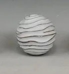 3" White Wash Grooves Polyresin Orb