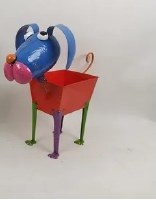 22" Blue and Red Metal Dog Planter