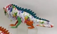24" Blue Spine and Multicolor Metal Lizard Statue