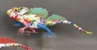 31" Green Spine and Mulitcolor Metal Lizard Statue