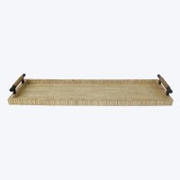 7" x 23" Natural Bamboo Tray With Metal Handles