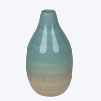 11" Light Blue and Natural Bamboo Vase