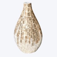 11" Gold and White Capiz Mosaic Vase