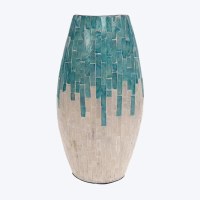12" Blue and White Capiz Mosaic Vase