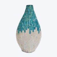 11" Blue and White Capiz Mosaic Vase
