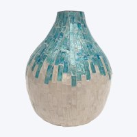 10" Blue and White Capiz Mosaic Vase